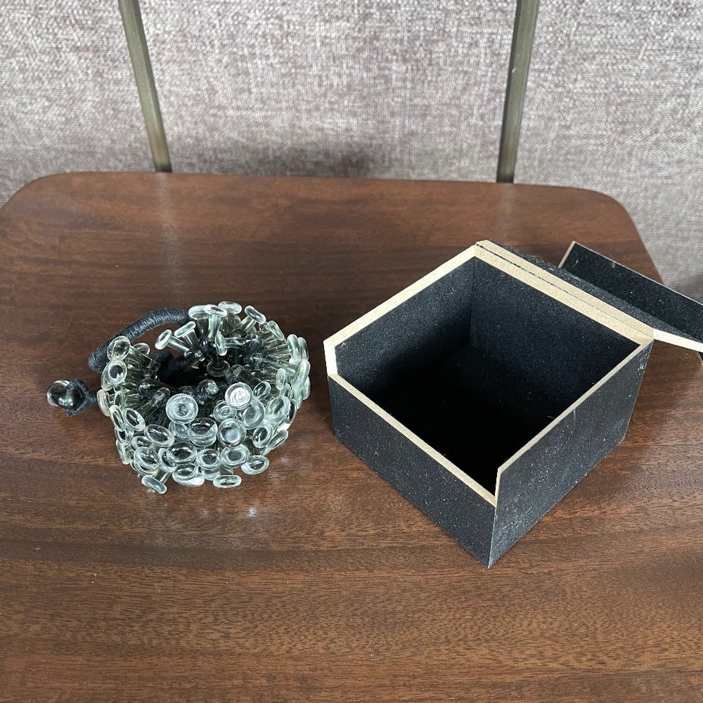 Murano Glass Bracelet Black Woven Strap with Clear Beads